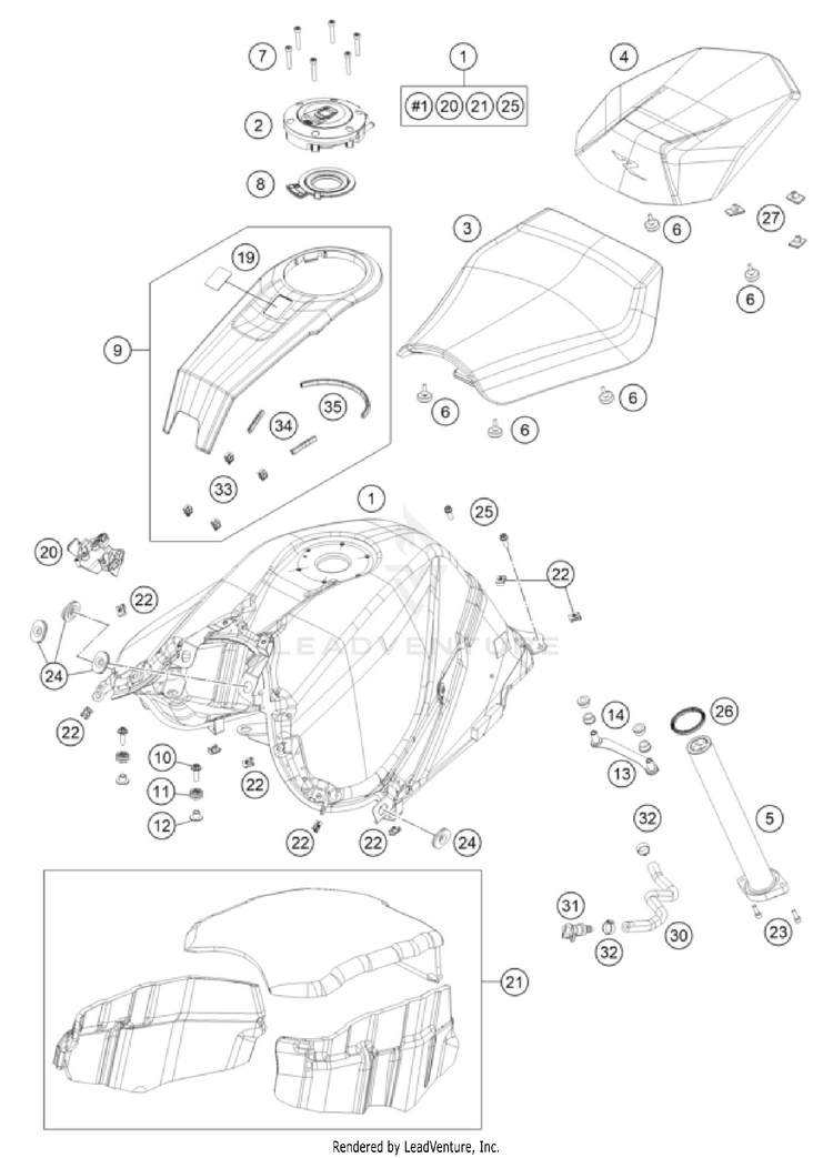 Tank, Seat 1390 SUPER DUKE R EVO, orange CHASSIS - 2024 Schematic