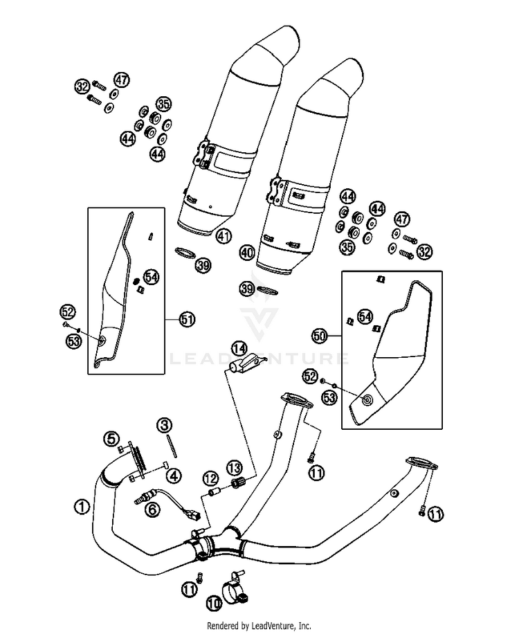 Exhaust System 690 Supermoto Orange Chassis - 2007 Schematic