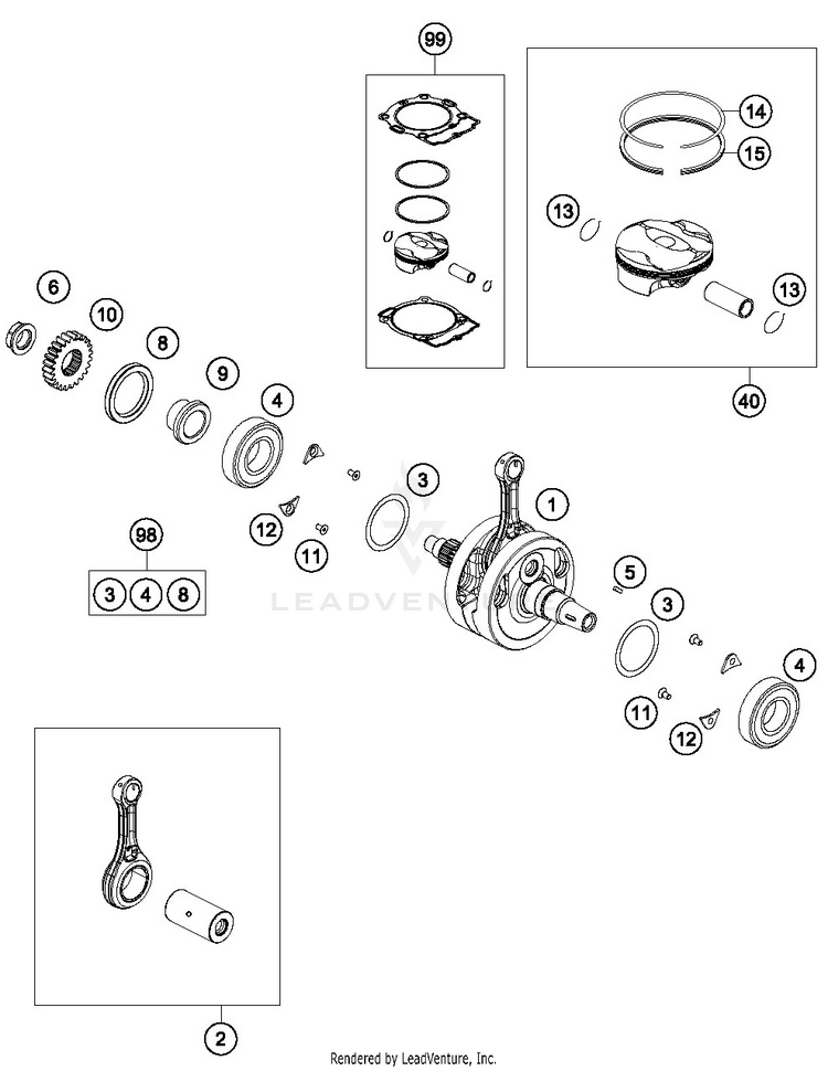 Crankshaft, Piston 350 EXC-F ENGINE - 2019 Schematic
