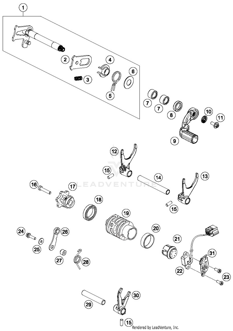 Shifting Mechanism 350 EXC-F ENGINE - 2019 Schematic