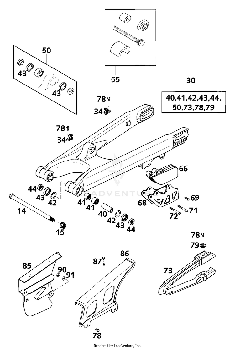 Swingarm, Chain Guard 200 EXC Chassis - 2001 Schematic