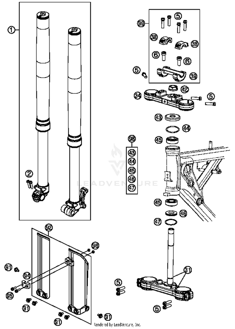 Front Fork, Triple Clamp 65 SX Chassis - 2014 Schematic