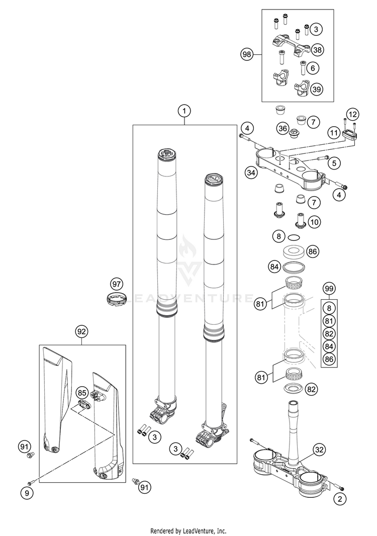 Front Fork, Triple Clamp 250 XC CHASSIS - 2018 Schematic