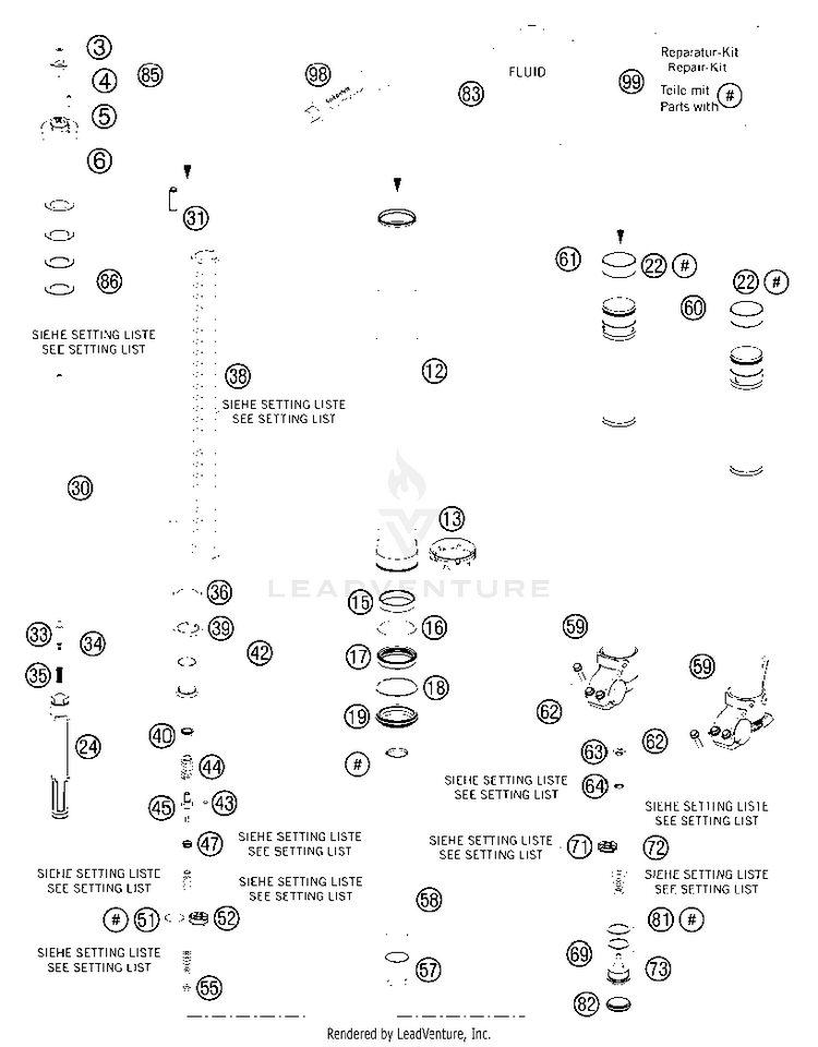 Front Fork Disassembled 350 EXC-F USA Chassis - 2013 Schematic