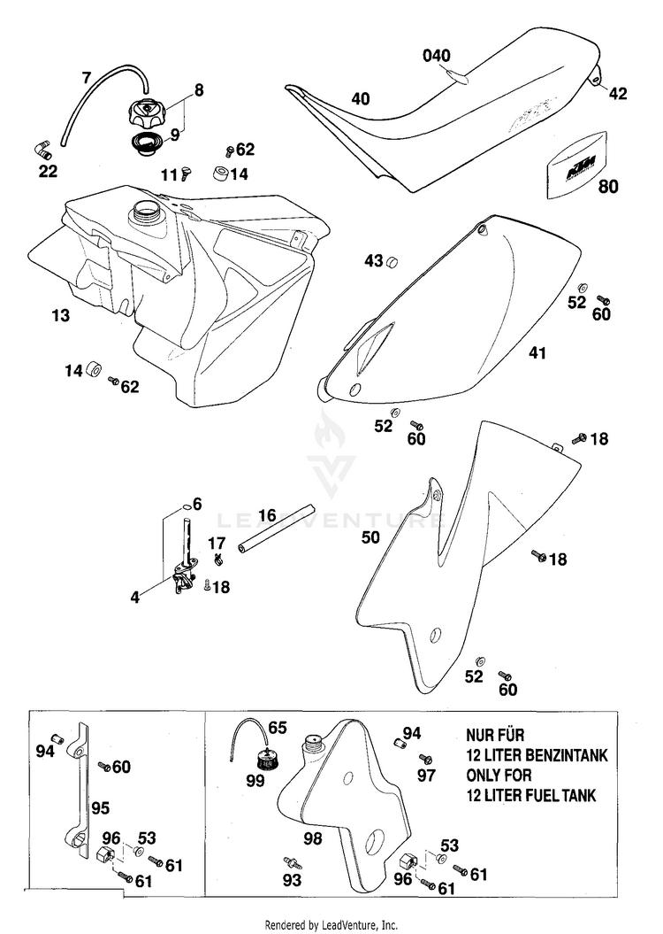 Tank, Seat, Cover 250 EXC Chassis - 2000 Schematic