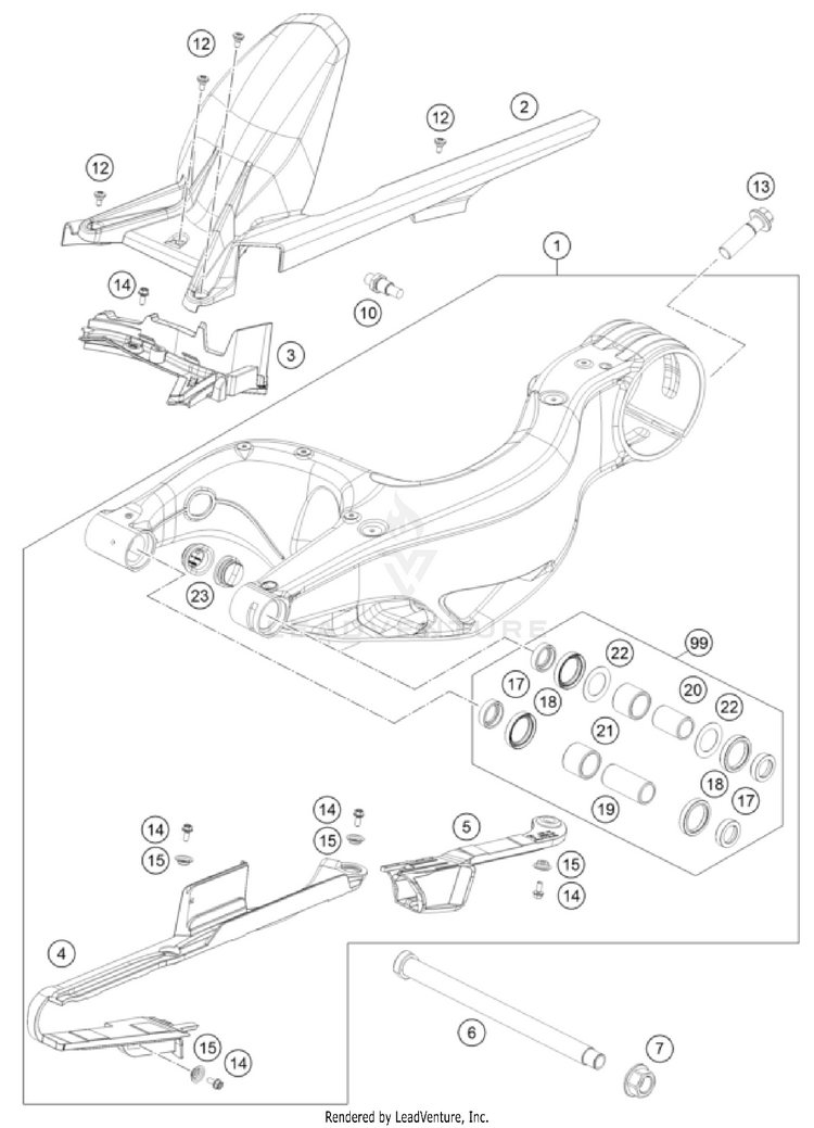 Swing Arm 1390 SUPER DUKE R EVO, black CHASSIS - 2024 Schematic