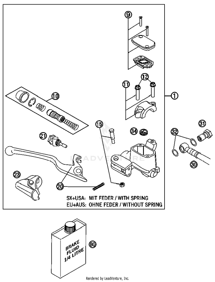 Hand Brake Cylinder 450 SX-F FACT. REPL. USA Chassis - 2012 Schematic