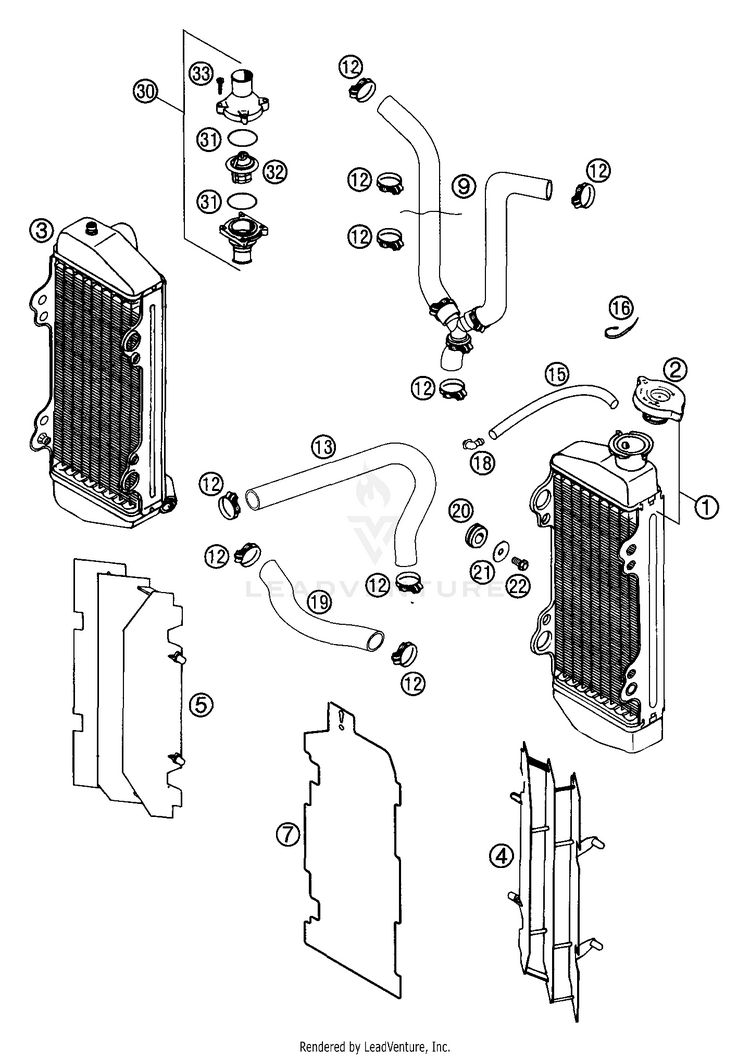 Cooling Syustem (Usa/Aus) 250 EXC Engine - 2002 Schematic