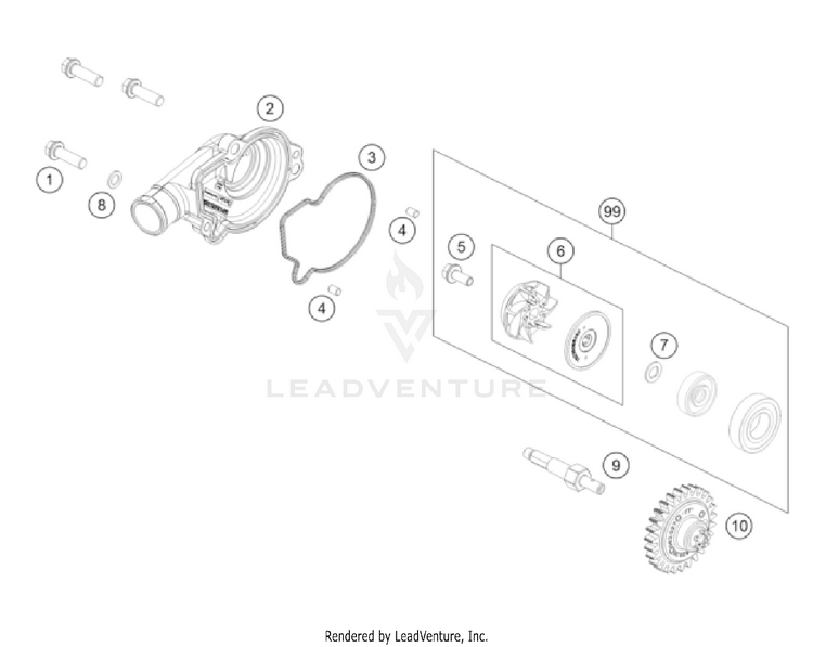 Water Pump 125 SX/XC Engine - 2023 Schematic
