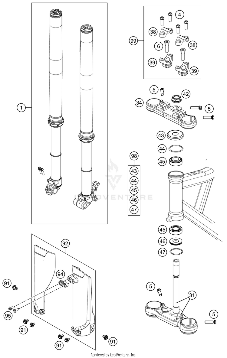 Front Fork, Triple Clamp Schematic