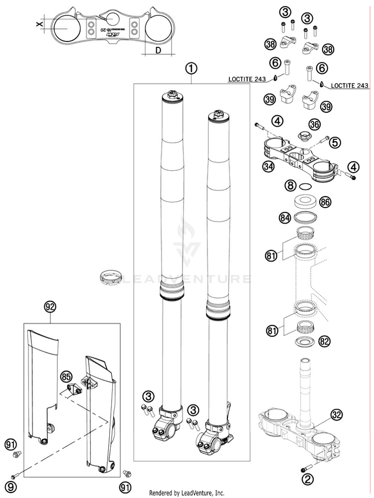 Front Fork, Triple Clamp 250 SX-F Chassis - 2010 Schematic
