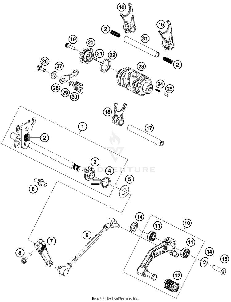 Shifting Mechanism RC 390 WHITE Engine - 2015 Schematic