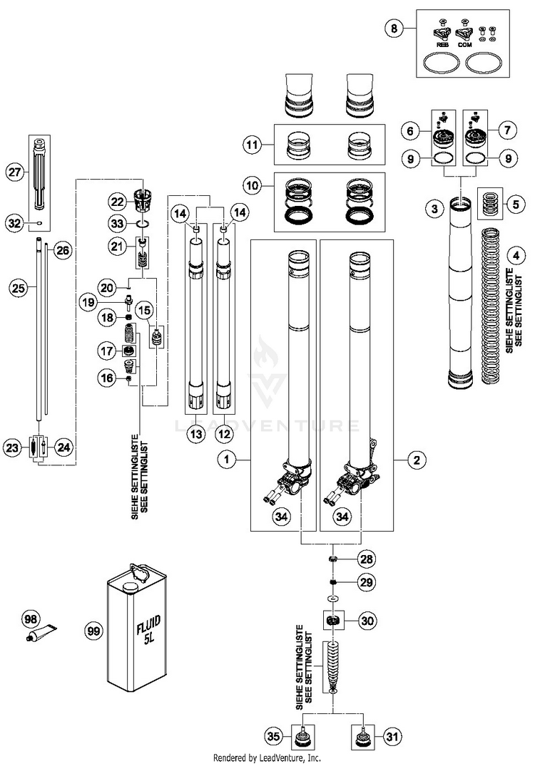 Front Fork Disassembled 350 EXC-F CHASSIS - 2019 Schematic