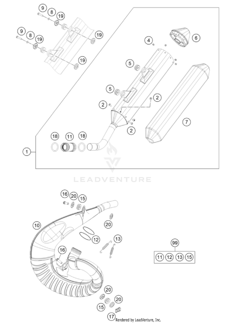 Exhaust System 300 XC TPI US CHASSIS - 2022 Schematic