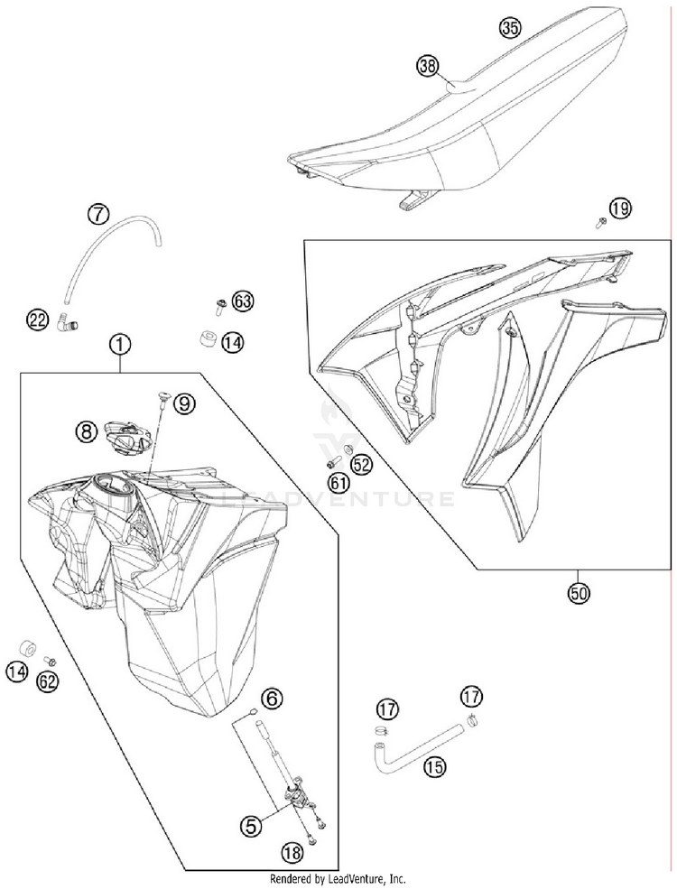Tank, Seat, Cover 150 XC Chassis - 2012 Schematic