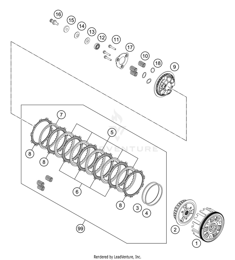 Clutch 390 RC WHITE ABS Engine - 2016 Schematic