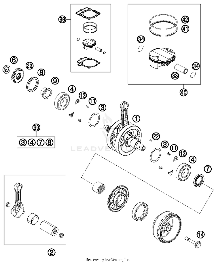 Crankshaft, Piston 350 XCFW SIXDAYS Engine - 2015 Schematic