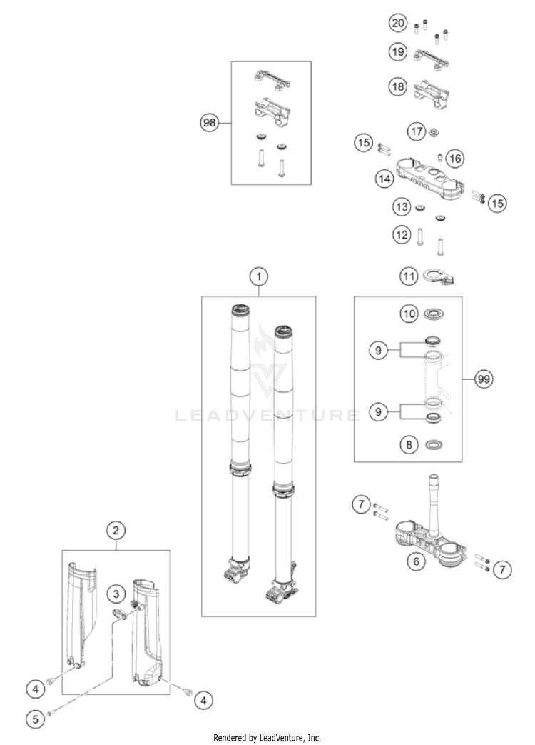 Front Fork, Triple Clamp 300 XC-W US CHASSIS - 2024 Schematic