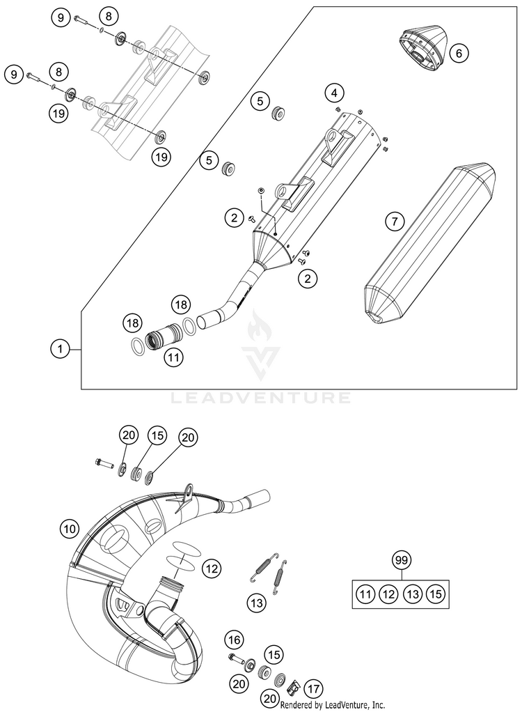 Exhaust System 150 XC-W TPI CHASSIS - 2020 Schematic