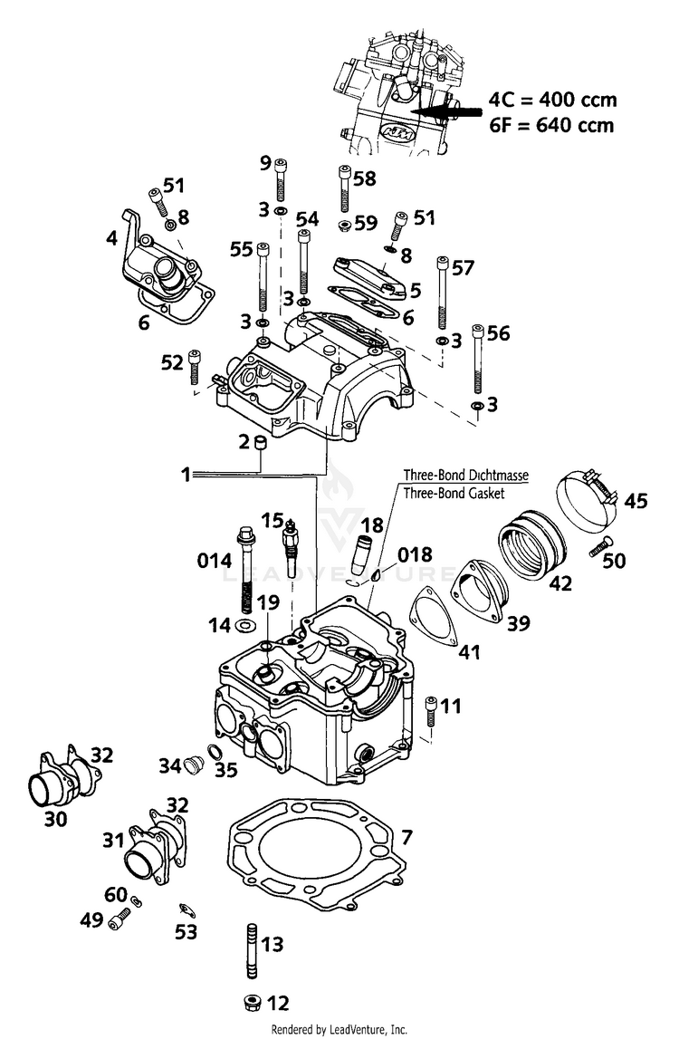 Cylinder Head 640 LC4-E Engine - 2000 Schematic