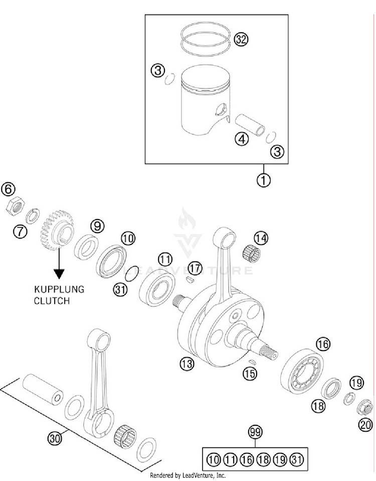 Crankshaft, Piston 300 XC Engine - 2012 Schematic
