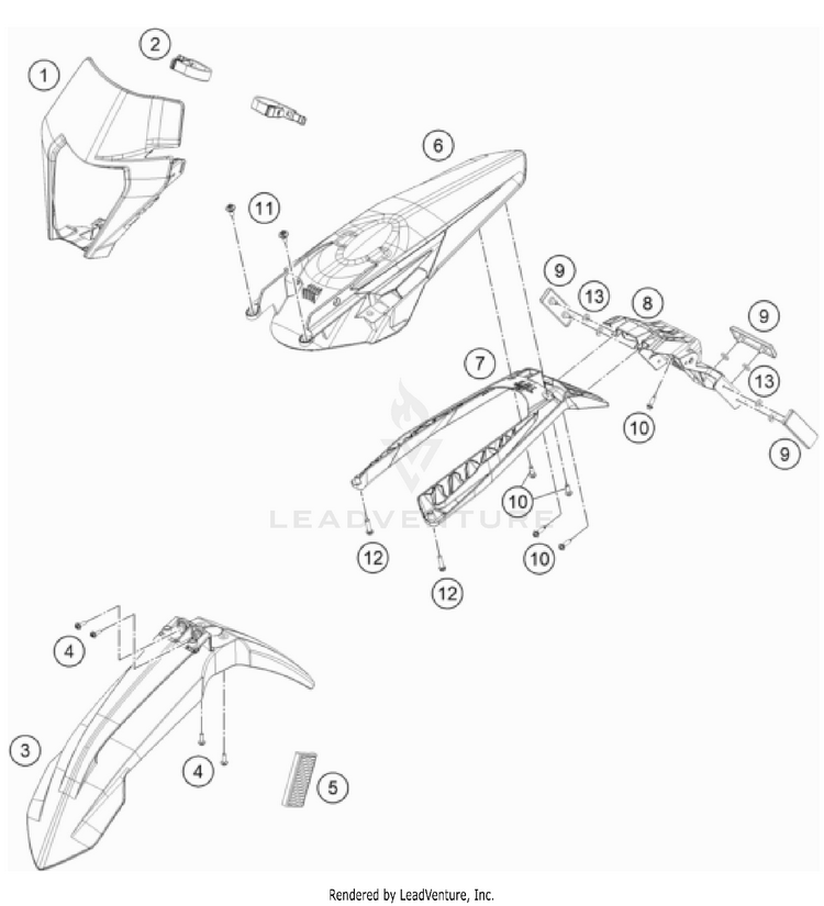 Mask, Fenders 500 EXC-F US CHASSIS - 2022 Schematic