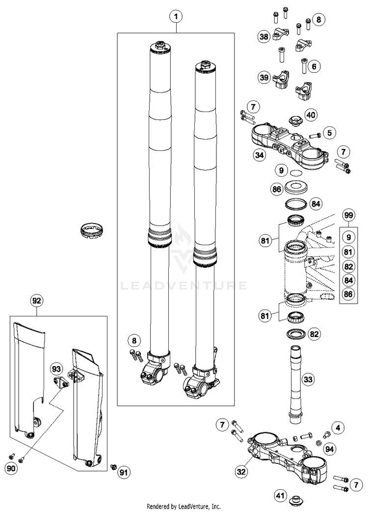 Front Fork, Triple Clamp 690 ENDURO R Chassis - 2016 Schematic