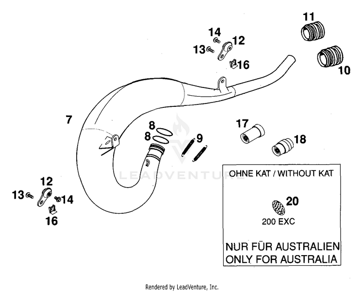 Exhaust Pipe 125 EXC Chassis - 2000 Schematic