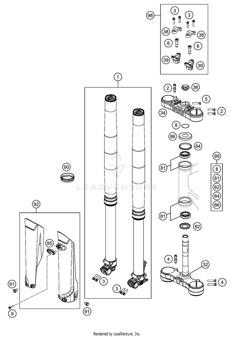 Front Fork, Triple Clamp 300 XC-W TPI CHASSIS - 2020 Schematic