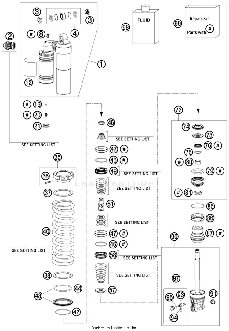 Shock Absorber Disassembled 250 SX-F Chassis - 2010 Schematic