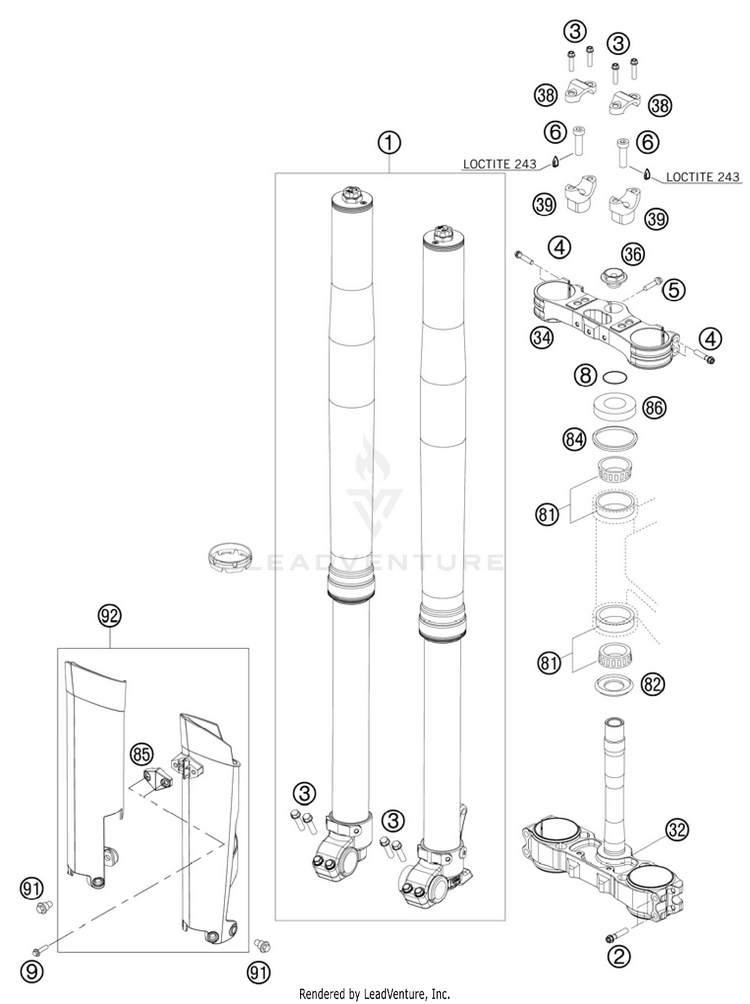 Front Fork, Triple Clamp 150 SX Chassis - 2011 Schematic