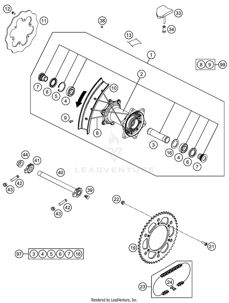 Rear Wheel 450 EXC-F SIX DAYS CHASSIS - 2019 Schematic