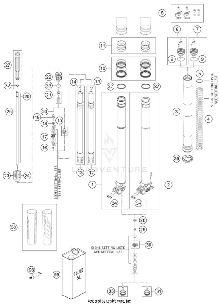 Front Fork Disassembled 150 XC-W TPI US CHASSIS - 2022 Schematic