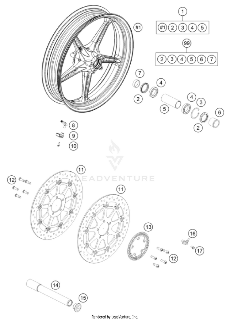 Front Wheel 1390 SUPER DUKE R EVO, orange CHASSIS - 2024 Schematic