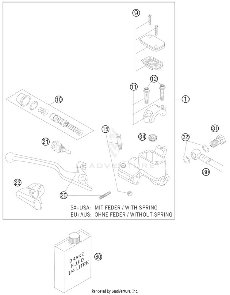 Hand Brake Cylinder 250 SX Chassis - 2012 Schematic