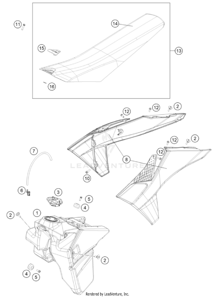 Tank, Seat 250 XC CHASSIS - 2025 Schematic