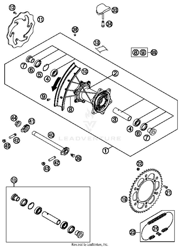 Rear Wheel 350 XCFW SIXDAYS Chassis - 2015 Schematic