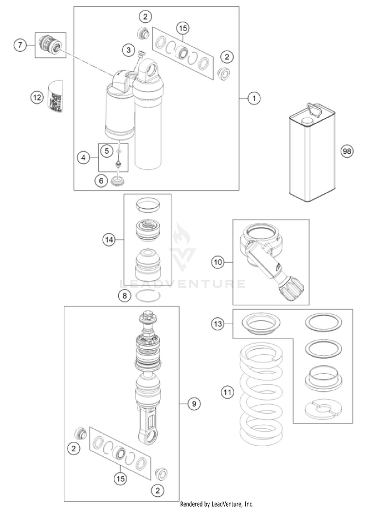 Shock Absorber Disassembled 1290 SUPER ADVENTURE R OT CHASSIS - 2024 Schematic