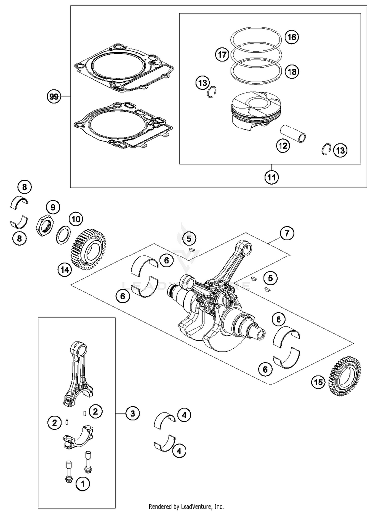 Crankshaft, Piston 1290 SUPERDUKE R BLACK Engine - 2015 Schematic