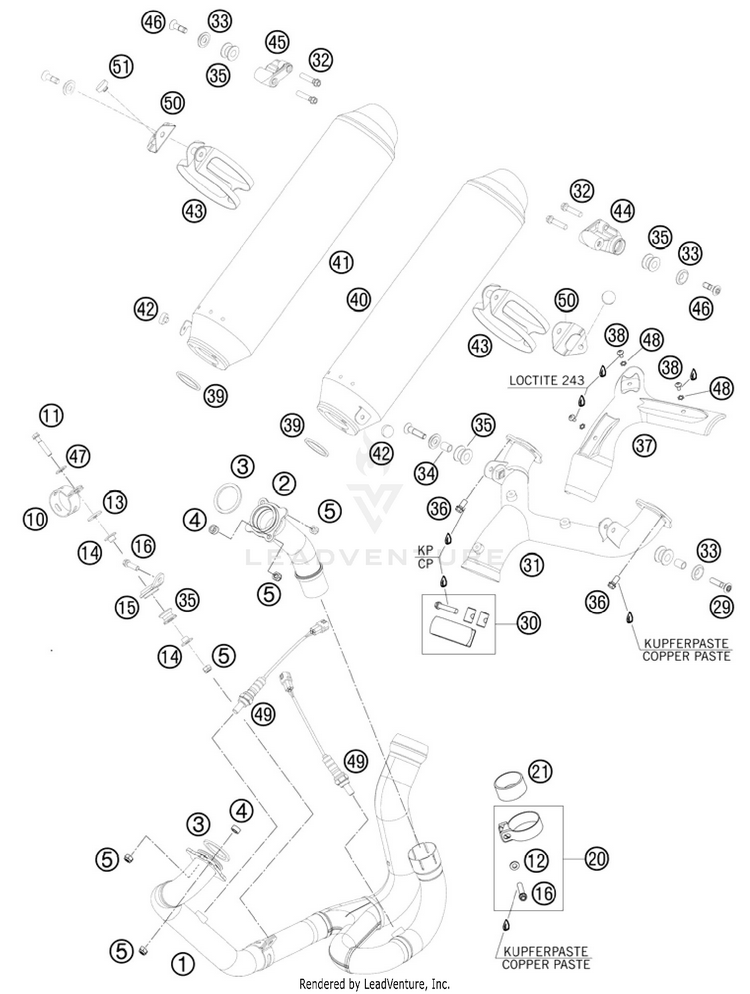 Exhaust System 990 Supermoto R Chassis - 2010 Schematic