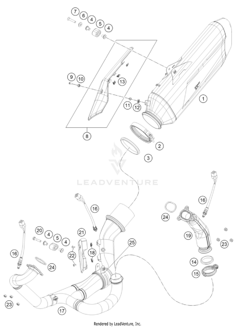 Exhaust System 1290 SUPER ADVENTURE S, orange CHASSIS - 2023 Schematic