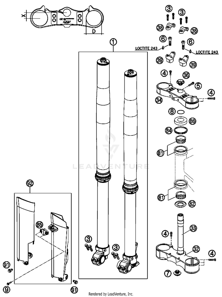 Front Fork, Triple Clamp 200 XC USA Chassis - 2008 Schematic