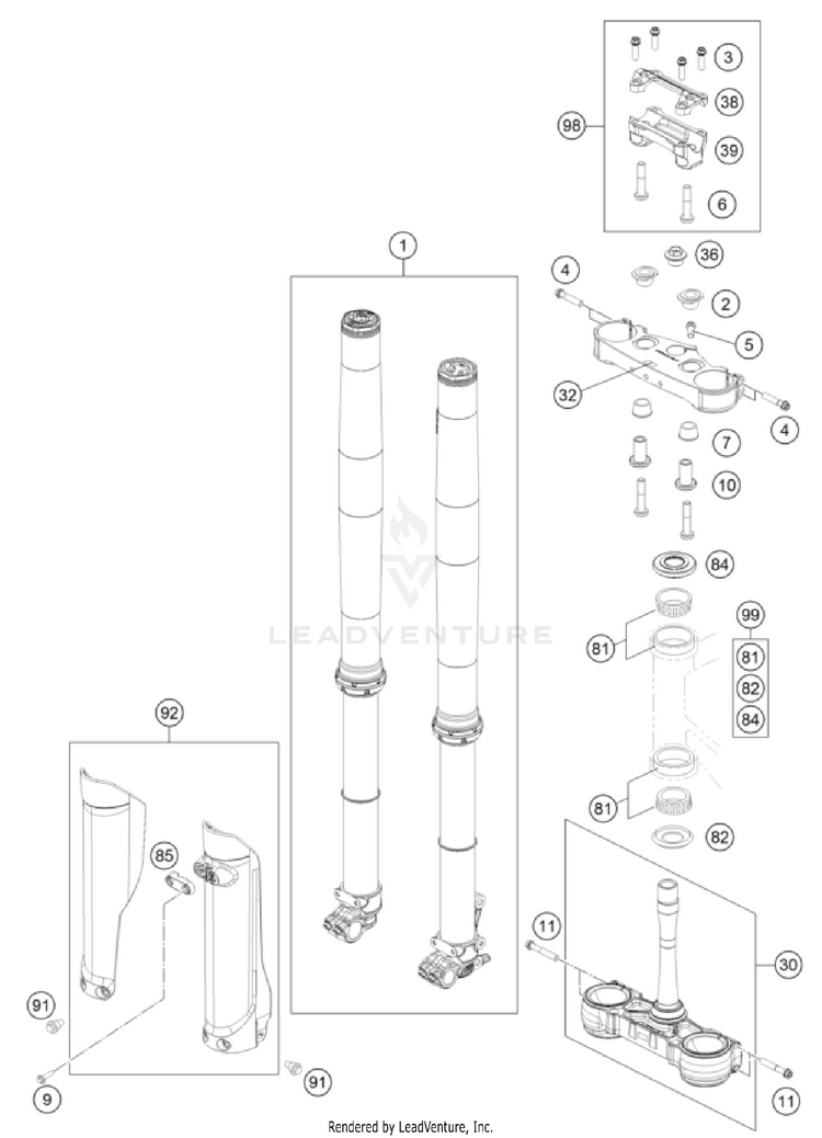 Front Fork, Triple Clamp 250 SX-F CHASSIS - 2025 Schematic