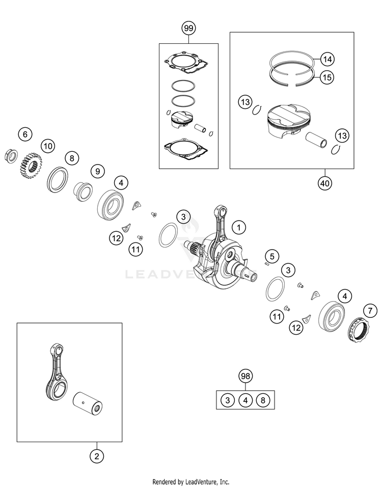 Crankshaft, Piston 350 XC-F Engine - 2021 Schematic