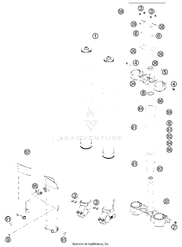 Front Fork, Triple Clamp 150 XC USA Chassis - 2013 Schematic
