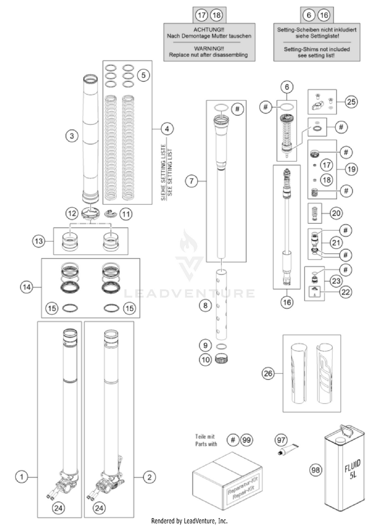 Front Fork Disassembled 300 XC CHASSIS - 2025 Schematic
