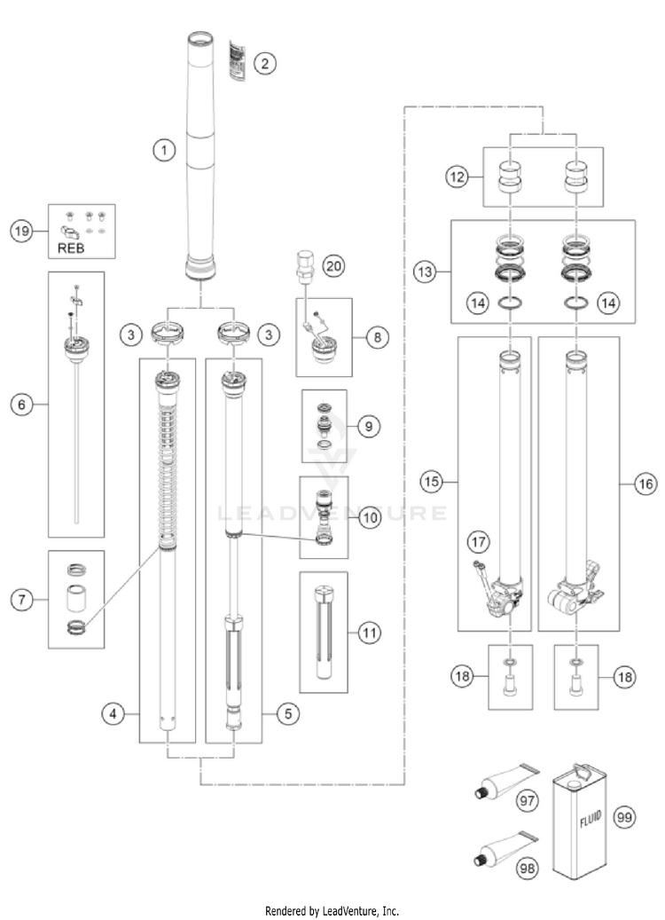 Front Fork Disassembled Schematic