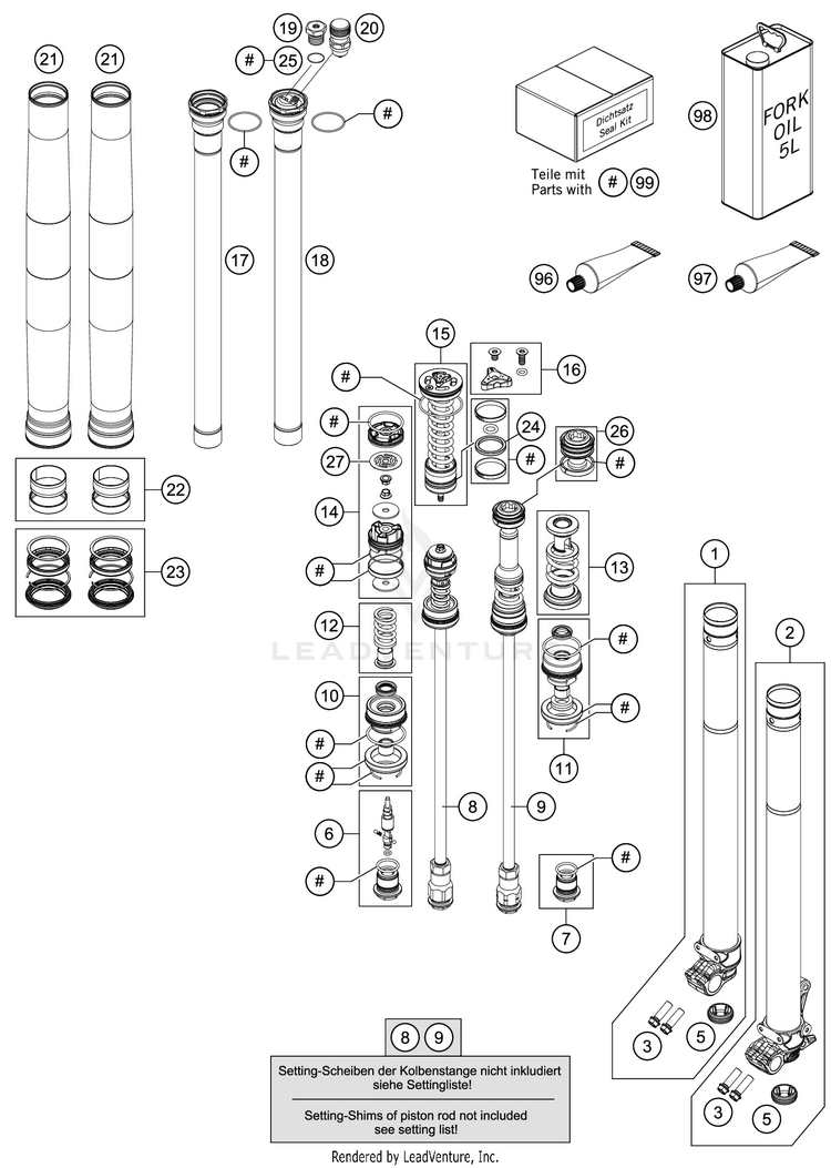 Front Fork Disassembled 300 XC CHASSIS - 2018 Schematic