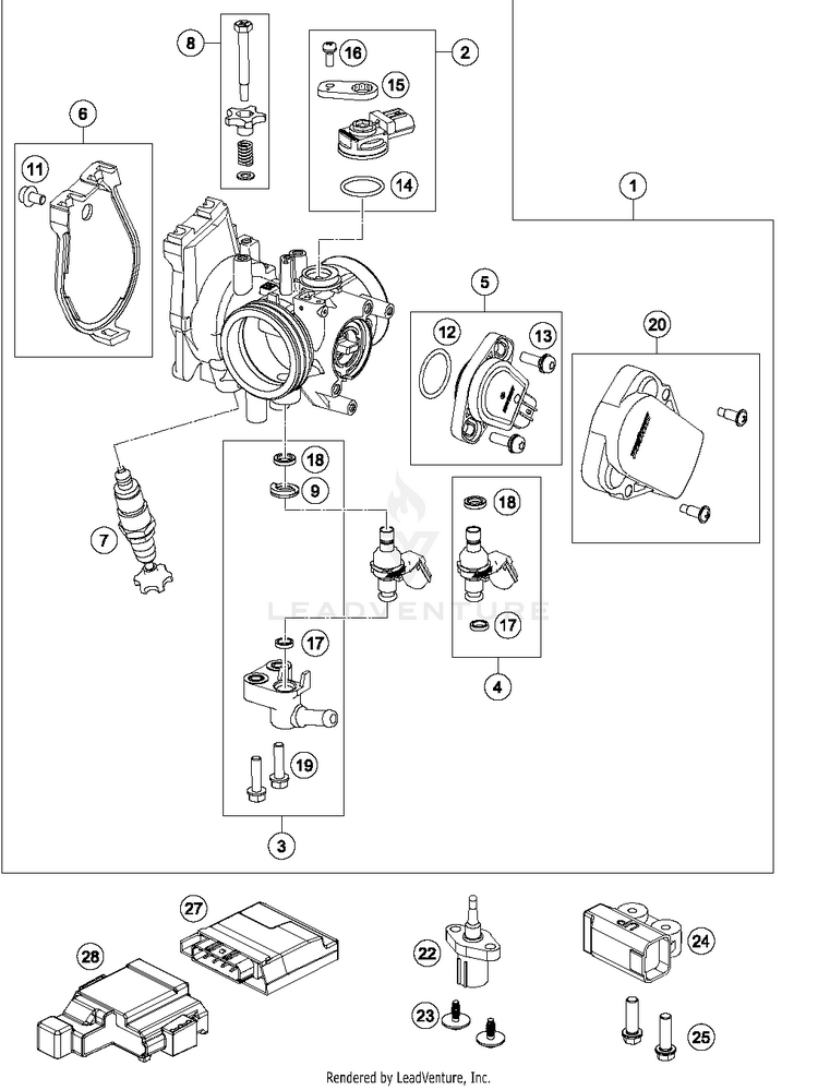 Throttle Body 500 EXC-F ENGINE - 2018 Schematic