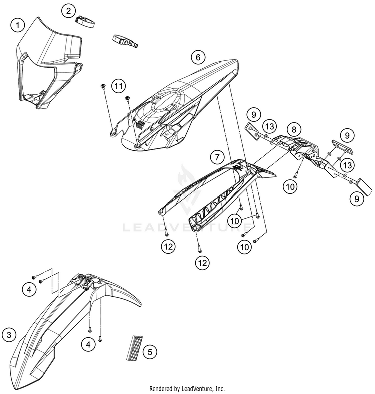 Mask, Fenders 500 EXC-F SIX DAYS CHASSIS - 2020 Schematic